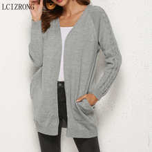 Casual Solid Long Cardigans Women Loose Long Sleeve Sweaters V Neck Knitted Coat Femme Winter 2024 - buy cheap