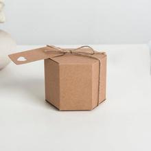 Caja de papel Kraft Natural de 100 piezas con cuerda de cáñamo, recuerdo de papel, cajas de dulces de boda para suministros para el hogar, bonbonniere 2024 - compra barato