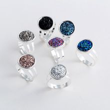 Charme na moda strass redondo feminino anel de cristal ajustável circular cromática cor metal dedo ringe jóias 2024 - compre barato