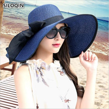 SILOQIN-Sombrero de Sol de gran tamaño para mujer, visera plegable con protección solar, Anti-UV, para playa, Panamá 2024 - compra barato