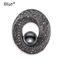 RHao Simple Women Clothes jewelry accessories brooches vintage black hollow round pearl brooch pins for women men suit corsage 2024 - buy cheap
