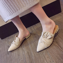 Zapatillas aterciopeladas con pajarita para mujer, zapatos de tacón bajo a la moda, punta estrecha, de talla grande, 2019 2024 - compra barato