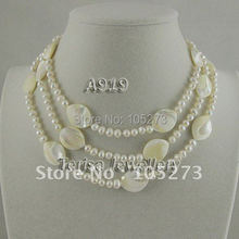 Nuevo envío gratis A919 # grado AA 5-6MM Collar largo de perlas blancas Concha Natural collar de perlas de agua dulce 2022 - compra barato