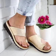 Calçado feminino couro sintético ortopédico, sandália confortável plataforma baixa macio correção de pisada 2024 - compre barato