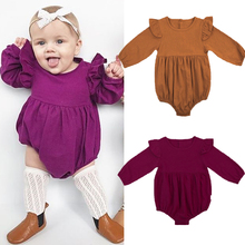 2 Style Toddler Baby Girls Newly Spring Fall Long Sleeve O-Neck Covered Button Ruffles Solid Romper Playsuit Outfit 0-3Y 2024 - buy cheap