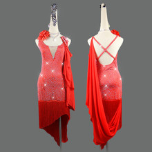 Shiny Rhinestone Sexy Red Latin Dance Dress Women High-end Custom Tassel Rumba Samba Latin Dresses Female Latin Skirt Fringe 2024 - buy cheap