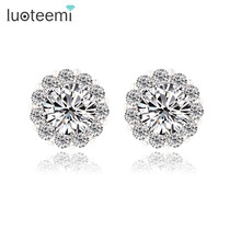 LUOTEEMI Brand Simple Lovely Flower High Quality Stud Earrings with Stones White Gold-Color Pure Cubic Zirconia Jewelry Factory 2024 - buy cheap