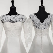 Hot White Ivory Appliques Wedding Jackets Shrugs Wraps Lace Bridal Boleros V-Back Buttons 3/4 Sleeve Custom Made 2024 - buy cheap