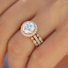 Anel feminino de cristal elíptico, anel dourado com ligação para mulheres, joia de festa de noivado, requintado 2024 - compre barato