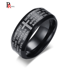 Anillos versáculos bíblicos religiosos para hombres y mujeres, opción de 3 tonos, acero inoxidable, Cruz para rezar, joyería de talla estadounidense 7-13 2024 - compra barato