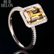 HELON-anillo de compromiso de oro amarillo para mujer, sortija con diamantes de 2,4 quilates, 6,5x8,5mm, esmeralda de 0,2 quilates, 10K, joyería de moda para boda 2024 - compra barato