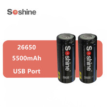 2 шт. оригинальный бренд soshine 26650 аккумулятор 5500 мАч с usb-портом для зарядки аккумуляторная батарея с защитными батареями Micro-usb 2024 - купить недорого