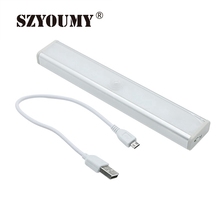 SZYOUMY 15 Pcs USB Rechargable 10 LED Motion Sensor Closet Cabinet LED Night Light Cupboard Kitchen Cabinet Light Bar 2024 - buy cheap