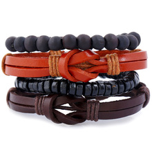 Handmade Woven Casual Vintage Brown Genuine Leather 4 Pcs/set Beads Charm Wrap Men Bracelets For Women Homme Femme Homme Jewelry 2024 - buy cheap