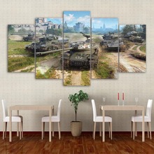 Quadros para decoração caseira, sala de estar, hd, 5 painéis, mundo of tank, pintura de arte de parede, tela moderna impressa modular 2024 - compre barato