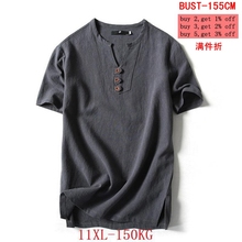 XL 9XL 10XL 11XL summer men's linen T-shirt V-neck cotton 7XL 8XL Japanese style short-sleeved t-shirt loose blue 2024 - buy cheap
