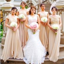 Платье для подружки невесты цвета шампанского, платье в пол с рукавом-крылышком и V-образным вырезом, плиссированное ТРАПЕЦИЕВИДНОЕ, для свадебной вечеринки 2024 - купить недорого