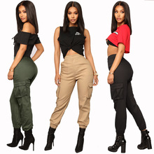 Calça cargo feminina verde militar, calça folgada de cintura alta para mulheres, estilo harém, casual 2024 - compre barato