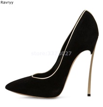 2019 Black women's high heels metal thin heel suede leather pointed toe sexy pumps female party dress shoes slip-on single shoes 2024 - buy cheap