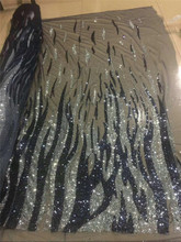 Azul escuro misturado prata design de venda superior colado glitter impressão africano malha tule renda 5 metros para vestido de noite T-26 2024 - compre barato