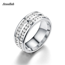 Ataullah dupla fileira zircon cz anel de aço inoxidável anéis de dedo feminino e masculino jóias por atacado lotes RWD7-052-2 2024 - compre barato