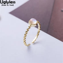 Uglyless 100% Real 925 Sterling Silver Twist Open Rings for Women Simple Moonstone Finger Rings Gold Plated Wild Fine Jewelry 2024 - buy cheap