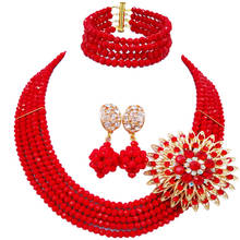 Majalia-Conjunto de joyería clásica de cuentas de África para boda de Nigeria, collar rojo opaco, pulsera, conjuntos de joyería nupcial, MH-21 2024 - compra barato