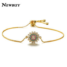 NEWBUY Fashion Women Cubic Zirconia Jewelry Luxury Micro Pave Sun Flower Charm Bracelet Adjustable Length Copper Chain 2024 - buy cheap