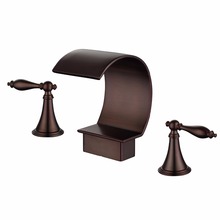 Free ship Deck Mount Waterfall Bathroom widespead 3 Holes Bath Tub Faucet mixer tap in Oil Rubbed Bronze lever handles tap 2024 - buy cheap