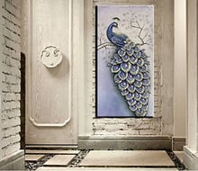 100% Hand-painted Oil Painting on Canvas Beautiful Colorful peacock carving Paintings Modern Home Sitting room Decor Canvas Wall 2024 - buy cheap