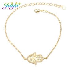 Juya-suministros de joyería turca para mujer, pulsera de joyería de Fátima, Micro pavé de circón dorado/oro rosa, pulsera de mano de Hamsa 2024 - compra barato