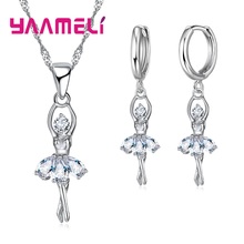 Новая мода для танцующей девушки кристалл кулон ожерелье серьги 925 стерлингового серебра кубического циркония ювелирные наборы оптом 2024 - купить недорого