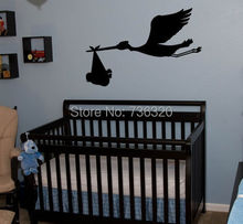 2015 New Creative Pregnancy Maternity Hospital Vinyl Decal Stork Bird w/ baby Mural Art Wall Decor Wall Sticker For Baby Room 2024 - buy cheap