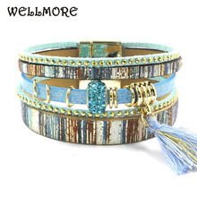 blue beige leather bracelet women charm bracelets magnet buckle Friendship bracelet  Bohemian bracelets&bangles wholesale B1602 2024 - buy cheap