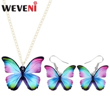 WEVENI Acrylic Trendy Colorful Butterfly Insect Earrings Necklace Collar Trendy Jewelry Sets For Women Girls Wholesale Female 2024 - buy cheap