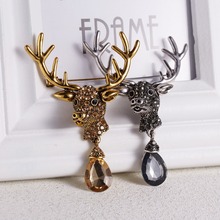 Vintage Crystal Christmas Deer Animal Brooch Pin Gold Silver Color Xmas Deer Elk Head Brooches for Men Women Jewelry Accessories 2024 - buy cheap