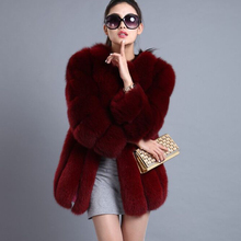 S-4XL Warm Winter Luxury Faux Fox Fur Coat Slim Long Pink Red Blue Faux Fur Jacket Women Fake Fur Coats 2024 - buy cheap