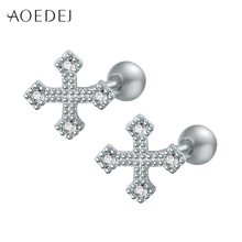 AOEDEJ Cross Earrings For Women Girls Rhinestone Crystal Earrings Small Ear Studs Fashion Jewelry Screw Oorbellen Voor Vrouwen 2024 - buy cheap