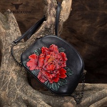New Women Messenger Shoulder Bag Mini Peony Floral Pattern High Quality Vintage Style Genuine Leather Crossbody Shell Bags Purse 2024 - buy cheap