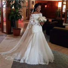 African mermaid Wedding Dress 2022 Long Sleeve Emboridry Beading Court Train White Color Vintage Wedding Gown for women W0039 2024 - buy cheap