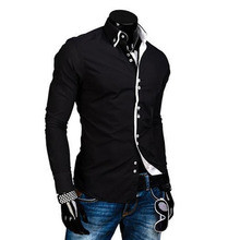 Мужская приталенная рубашка, повседневная Однотонная рубашка с длинным рукавом, на пуговицах, модель XXL 10, 2017 2024 - купить недорого