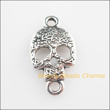 New 10Pcs Tibetan Silver Color Halloween Skull Charms Connectors 15.5x29mm 2024 - buy cheap
