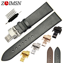 ZLIMSN Black Genuine Leather Watchbands Deployment Clasp 18 20 22mm Watch Women Bands Replacement Watches Parts Relojes Hombre 2024 - buy cheap