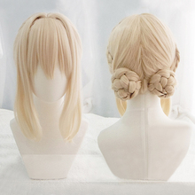 Violet Evergarden Short Light Blonde Braid Hair With Two Buns Heat Resistant Hair Cosplay Costume Wig + Free Wig Cap 2024 - buy cheap