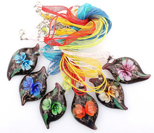 Pingente de flores murano artesanal, 6 peças de vidro misturado de cores s para colar presente de ação de graças necl0013 2024 - compre barato