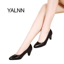 YALNN Women Shoes Black Pumps 5cm New Med Heel Pumps Pointed Toe Classic Black Leather Shoes Office Ladies Shoes 2024 - buy cheap