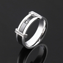 Titanium Steel Ring Wedding Mens Cubic Zirconia Stainless Steel Ring, Charm Elegant Wedding Band, Black&Silver and Gold & Silver 2024 - buy cheap