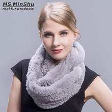 Ms.MinShu бренд, настоящий мех кролика, шарф, воротник, вязаный, бесконечный, женский, тип петли, меховой шарф, Женская шаль из натурального кроличьего меха 2024 - купить недорого