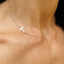 Minimalista ouro prata cor corrente cruz gargantilha colar para mulher simples lado usar pequeno pingente colar colares 2024 - compre barato