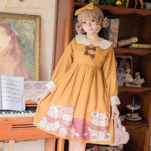 Vestido de princesa de Lolita para niña, disfraz de oso Lolita con cuello de Cosplay, con lazo para la cabeza, color amarillo 2024 - compra barato